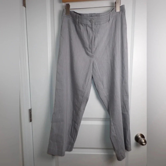 J. Jill Women’s Linen Blend Stretch Crop Pants Light Gray Pinstripe size 14 - Picture 1 of 12